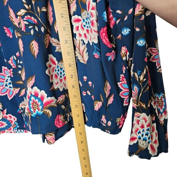 DG2 Womens Bright Floral Long Sleeve Blouse XL Polyester Blue & Pink Full Zip - Picture 7 of 9